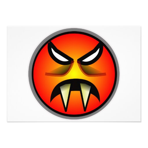 Scary Round & Orange Evil Devil Face with Fangs Custom Invitation Zazzle