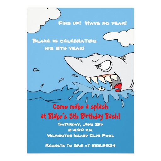 Scary Shark Birthday Pool Party Invite (front side)