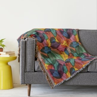 Scattered Autumn Leaves Jewel Tones Throw Blanket