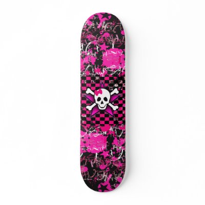 Skateboards  on Girls Skull Princess Checkerboard  Graffiti Skateboard Designer Deck