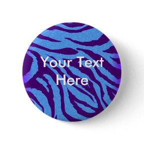 Scene Style Blue Indigo Zebra Animal Print Button Pin - Round circle