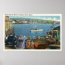 Scenic View from the Wharf, Boats and Cars Posters