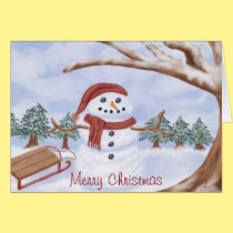 Scenic Winter Snowman Greeting Card by LuraDee Scenic Winter Snowman Greeting Card
