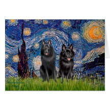 Schipperkes (two) - Starry Night Greeting Card