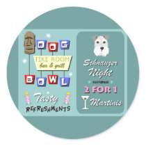 Schnauzer Bowling Night Round Stickers