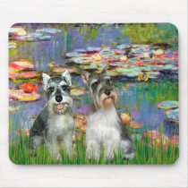Schnauzer Pair 2 - LIlies 2 mousepads by masterpiecedogs Schnauzer Pair 2 - LIlies 2 mousepads