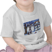 Schnauzer & snowmen winter scene t shirt