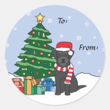 Schnauzer y árbol de navidad etiquetas redondas