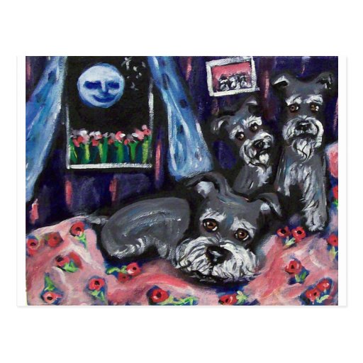 Schnauzers sense whimsical moon postcard