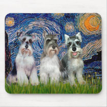 Schnauzers (three) - Starry Night mousepads by masterpiecedogs Schnauzers (three) - Starry Night mousepads
