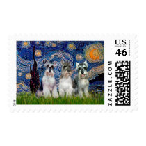 Schnauzers (three) - Starry Night postage by masterpiecedogs Schnauzers (three) - Starry Night postage