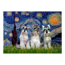 Schnauzers (three) - Starry Night posters by masterpiecedogs Schnauzers (three) - Starry Night posters