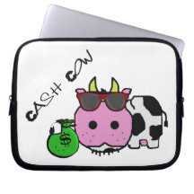 Schnozzle Cow Cash Cow Cartoon w/Money Bag Computer Sleeve