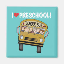 School Bus I Love Preschool Tshirts and Gifts Fridge Magnets