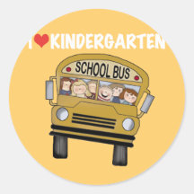 School Bus Love Kindergarten Round Stickers