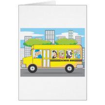 School Bus of Animals Greeting Cards