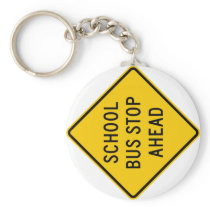 School Bus Stop Highway Sign Key Chain