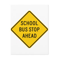 School Bus Stop Highway Sign Post Cards