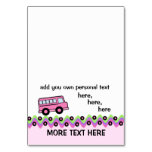 School Bus Wheels Pink Party Card 2 Table Card