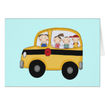 School Bus with Kids T-shirts and Gifts Greeting Cards