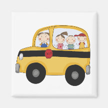 School Bus with Kids T-shirts and Gifts Magnets