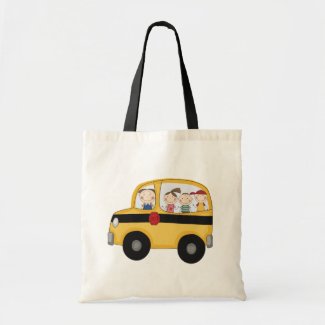 School Bus with Kids T-shirts and Gifts Tote Bags