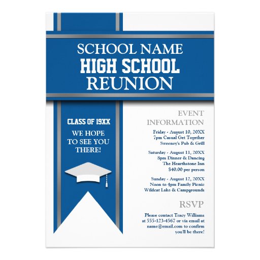 School Colors Banner Custom Class Reunion Invite (front side)