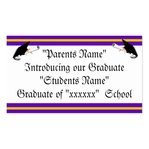 School Colors Purple & Gold Graduation Frame Business Card Template (back side)