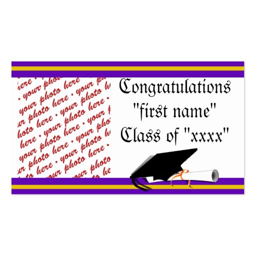 School Colors Purple & Gold Graduation Frame Business Card Template (front side)