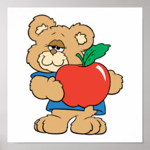 School Days Apple Teddy Bear Poster