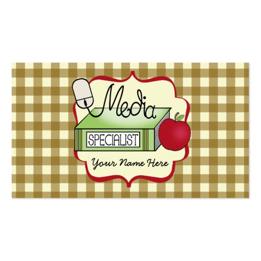 School Media Specialist Gingham Business Card (front side)