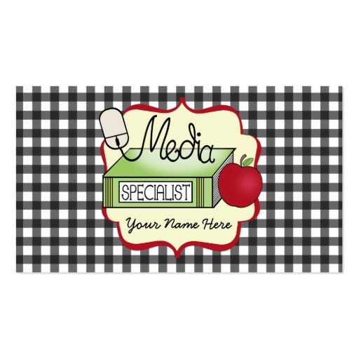 School Media Specialist Gingham Business Card (front side)