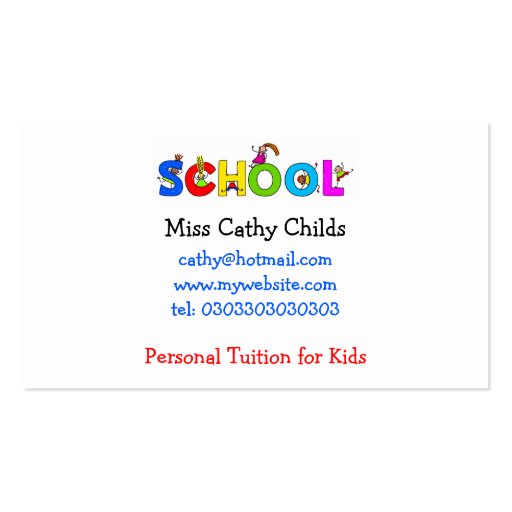 School, Miss Cathy Childs, Business Card Templates (front side)