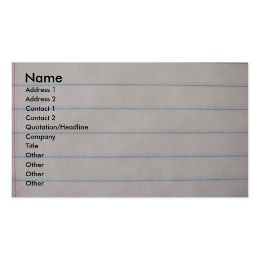School Notebook Business Card (front side)