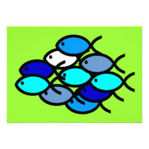 School of Christian Fish Symbols - Blue and Aqua Custom Invite