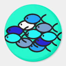 School of Christian Fish Symbols - Blue and Aqua Refrigerator Magnet