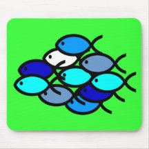 School of Christian Fish Symbols - Blue and Aqua Mouse Pad
