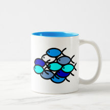 School of Christian Fish Symbols - Blue and Aqua Coffee Mugs