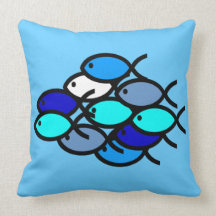School of Christian Fish Symbols - Blue and Aqua Throw Pillow
