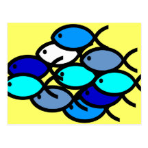 School of Christian Fish Symbols - Blue and Aqua Postcards