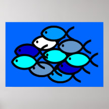 School of Christian Fish Symbols - Blue and Aqua Print
