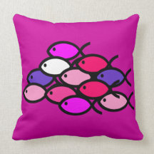 School of Christian Fish Symbols - Pink and Purple Throw Pillow