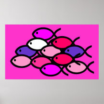 School of Christian Fish Symbols - Pink and Purple Posters