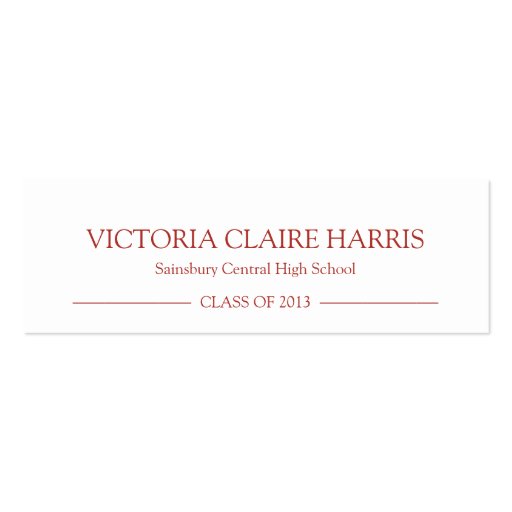 School pride graduation insert name card red business card template (front side)