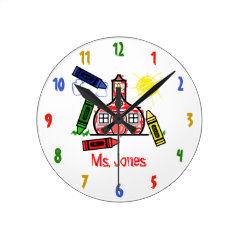 Schoolhouse & Crayons Teacher Clock