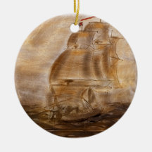 Schooner And Vintage Map Christmas Tree Ornaments