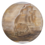 Schooner And Vintage Map Dinner Plate