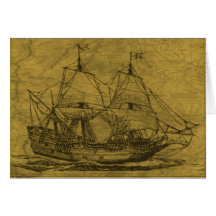 Schooner And Vintage Map Greeting Cards