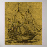 Schooner And Vintage Map Posters