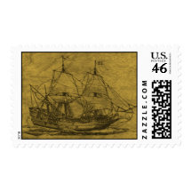 Schooner And Vintage Map Stamp